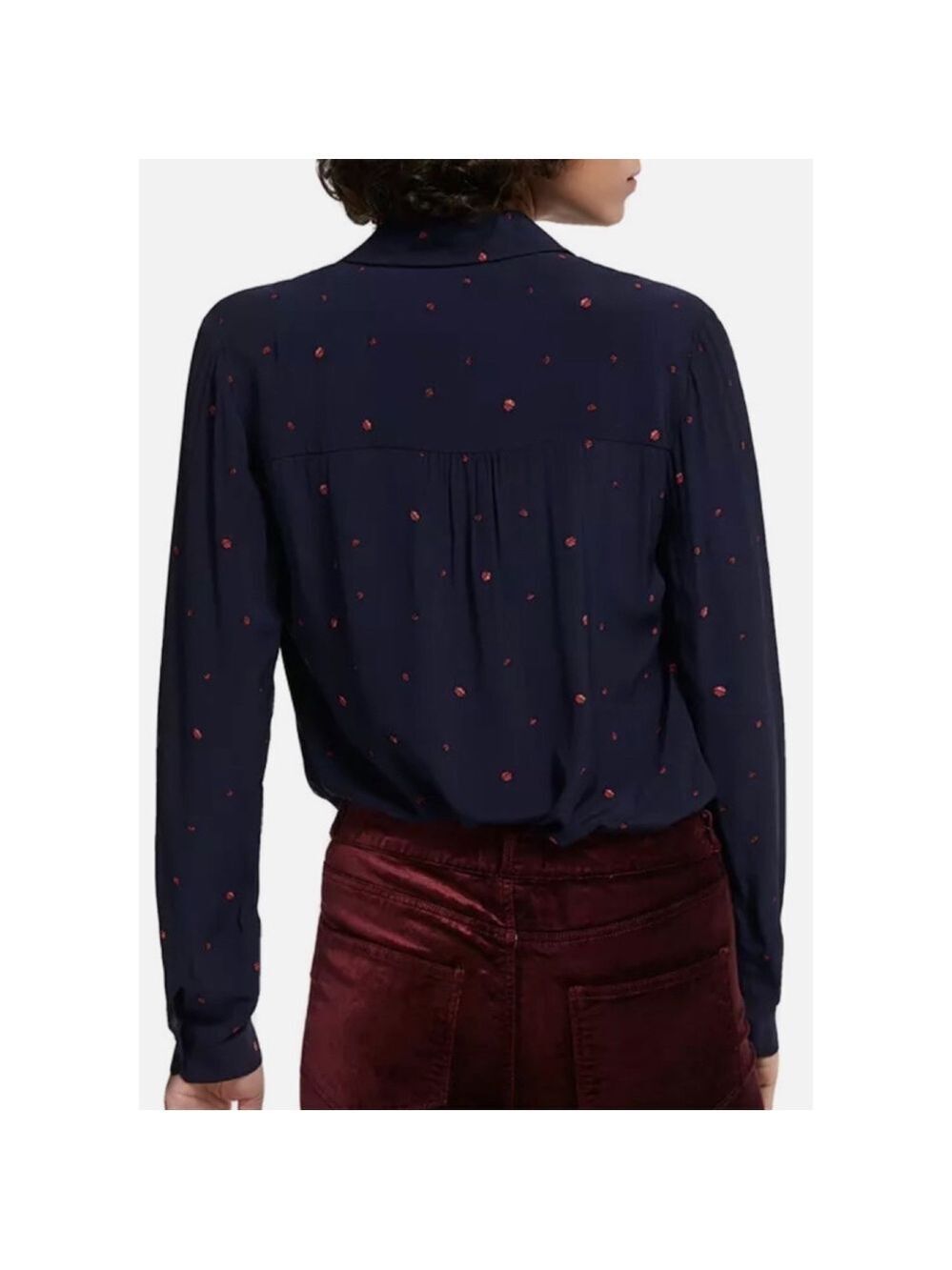 Joie Brenta navy blue lady bugs viscose button down shirt XS - Picture 3 of 8